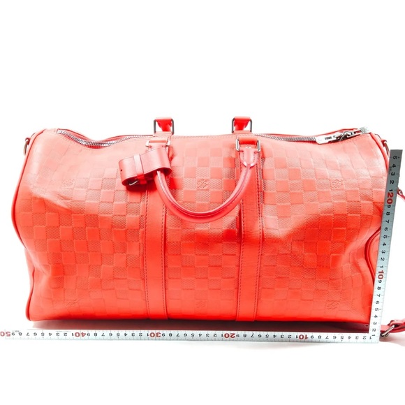 Louis Vuitton Keepall Bandouliere Bag Damier Infini Leather 45 - Red/Orange - Picture 2 of 9